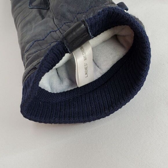 Vintage Kombi Leather Insulated Mittens Gloves Ladies Medium Navy Blue - Picture 3 of 6